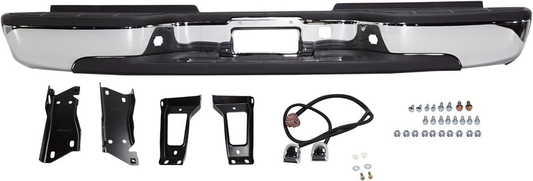 Rear Bumper Chrome Steel Fleetside Bed With Pad Provision & Mounting Bracket Direct Replacement Compatible With 2001-2006 Chevrolet Silverado/GMC Sierra 2500HD 3500 GM1103129