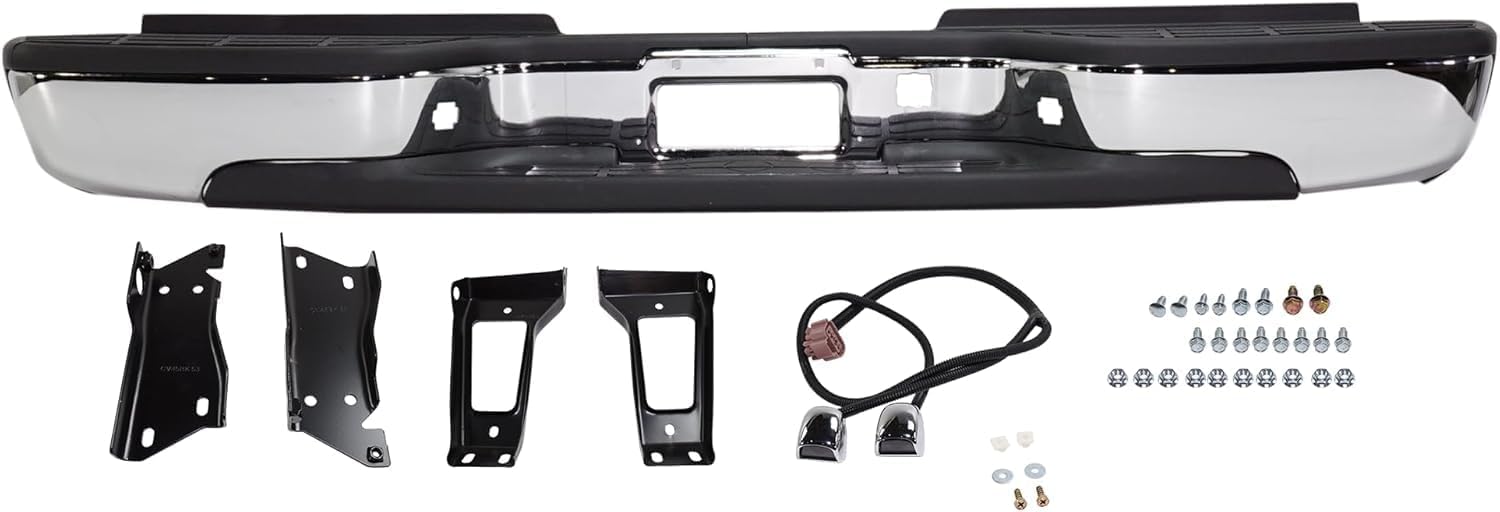 Rear Bumper Chrome Steel Fleetside Bed With Pad Provision & Mounting Bracket Direct Replacement Compatible With 2001-2006 Chevrolet Silverado/GMC Sierra 2500HD 3500 GM1103129