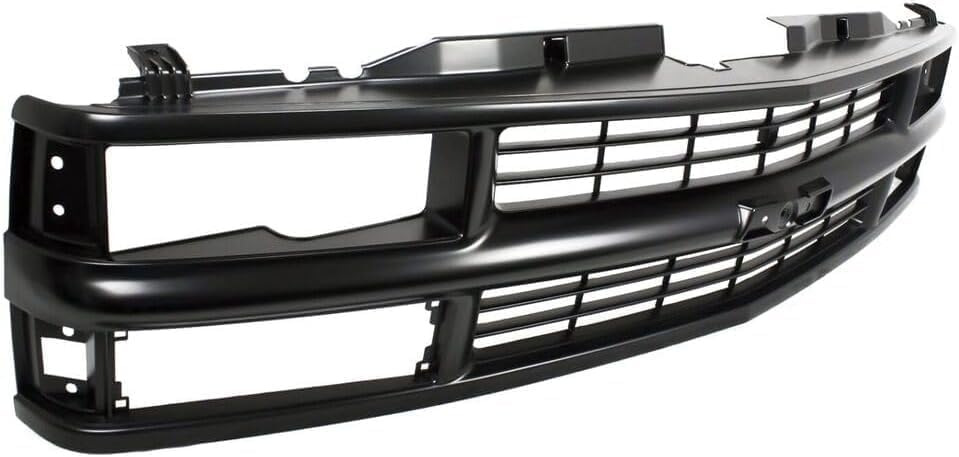 Front Grille Primed Shell & Cross Bar Insert With Dual Beam Headlamp + Bumper Center Filler Direct Replacement Compatible With 1994-2000 Chevrolet / 1994-1999 Suburban C-K Series