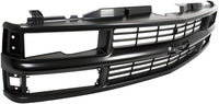 Front Grille Primed Shell & Cross Bar Insert With Dual Beam Headlamp + Bumper Center Filler Direct Replacement Compatible With 1994-2000 Chevrolet / 1994-1999 Suburban C-K Series