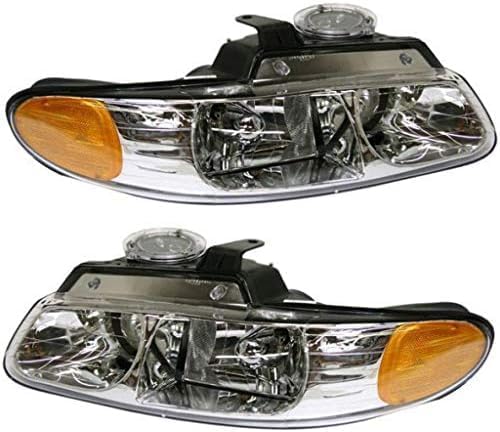 Set Of 2 Front Headlight Assembly With Quad Lamp Right & Left Side Direct Replacement Compatible With 1996-1999 Dodge Caravan/Chrysler Town & Country/Plymouth Voyager CH2502114
