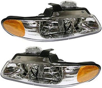 Set Of 2 Front Headlight Assembly With Quad Lamp Right & Left Side Direct Replacement Compatible With 1996-1999 Dodge Caravan/Chrysler Town & Country/Plymouth Voyager CH2502114