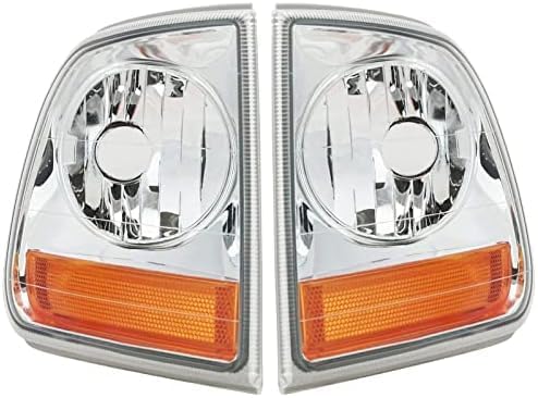 Set Of 2 Front Corner Light Lens And Housing Right Passenger & Left Driver Side Direct Replacement Compatible With 1997-2004 Ford F-150/1997-1999 F-250 FO2520170 FO2521170