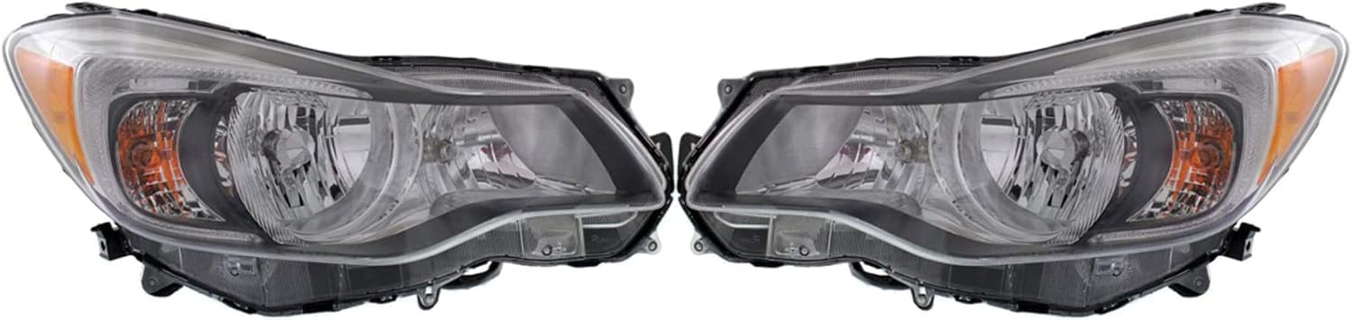 Front Bumper Cover Primed + Grille With Chrome Trims + Head Lights Left Driver And Right Passenger Side Direct Replacement Compatible With 2013-2015 Subaru XV Crosstrek