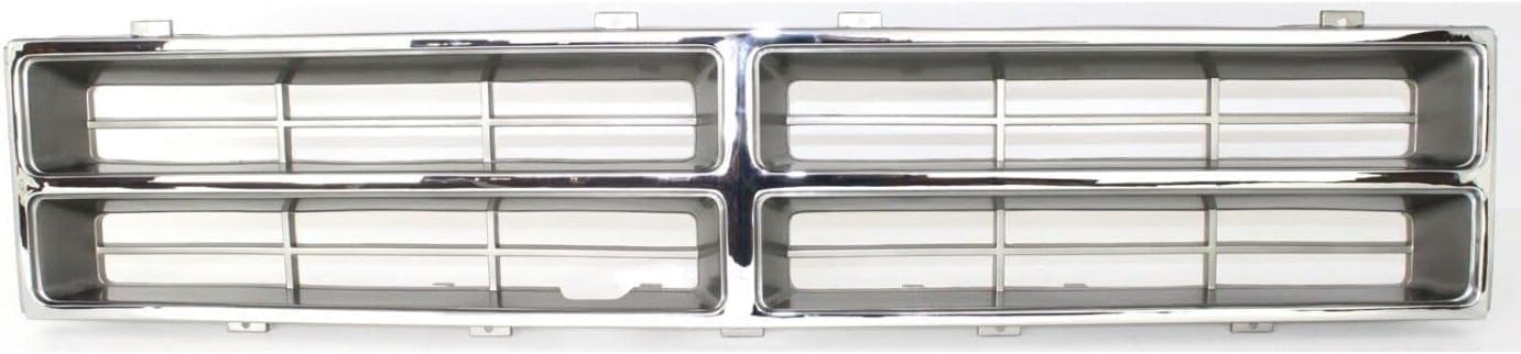 Front Grille Insert Chrome Plastic + Headlight Bezels Painted Silver Right Passenger & Left Driver Side Direct Replacement Compatible With Dodge Full Size Pickup 1986-1990 CH1200103