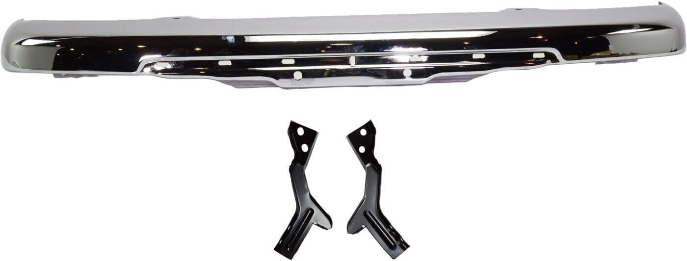 Front Bumper Chrome Steel with Brackets + Lower Valance Primed with Tow Hook & Without Fog Light Holes Direct Replacement For 2004-2012 Chevrolet Colorado/GMC Canyon GM1000723