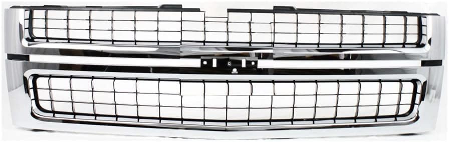 Front Grille Assembly Chrome Shell With Primed Insert + Head Light Left Driver & Right Passenger Side Direct Replacement Compatible With 2007-2010 Chevrolet Silverado 2500 3500 HD