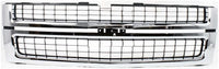 Front Grille Assembly Chrome Shell With Primed Insert + Head Light Left Driver & Right Passenger Side Direct Replacement Compatible With 2007-2010 Chevrolet Silverado 2500 3500 HD