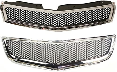Front Bumper Upper & Lower Grille Chrome Shell And Primed Insert Direct Replacement Compatible With 2009-2012 Chevrolet Traverse GM1200615 GM1036120 15943196 20756061