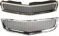 Front Bumper Upper & Lower Grille Chrome Shell And Primed Insert Direct Replacement Compatible With 2009-2012 Chevrolet Traverse GM1200615 GM1036120 15943196 20756061