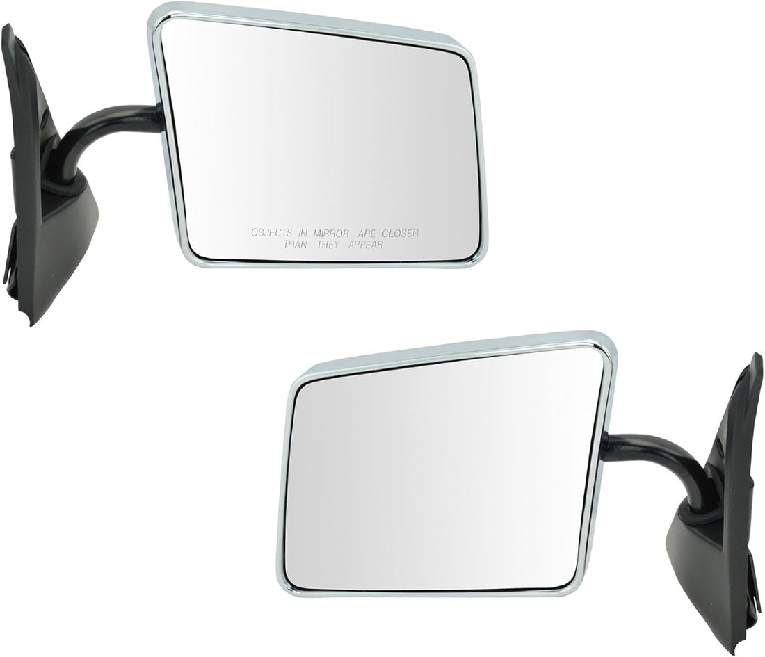 Set Of 2 Front Mirror Manual Adjust & Folding Non-Heated Chrome Left Driver & Right Passenger Side Direct Replacement Compatible With 1982-1993 Chevrolet S10 Pickup / 1983-1994 Blazer