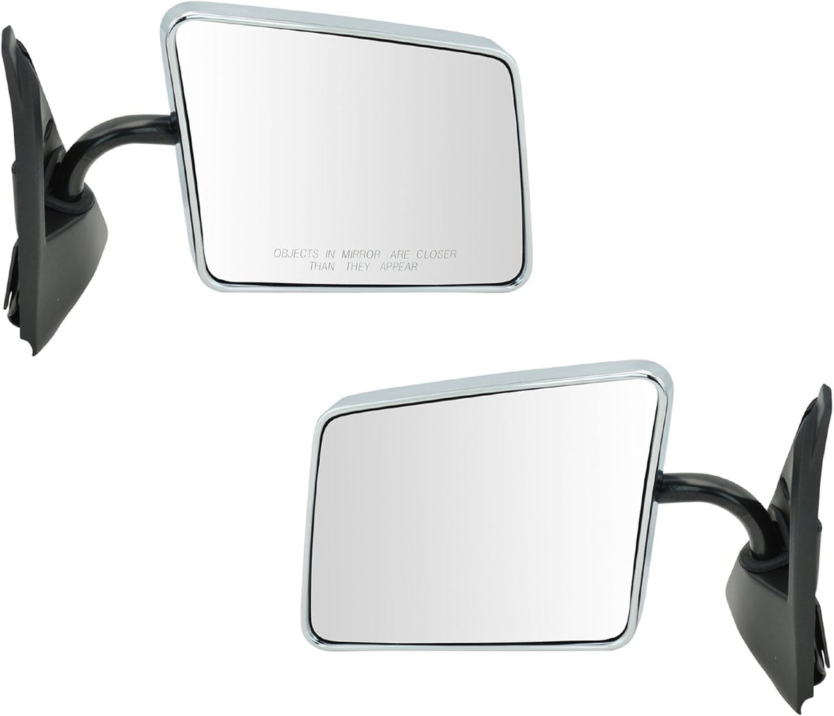 Set Of 2 Front Mirror Manual Adjust & Folding Non-Heated Chrome Left Driver & Right Passenger Side Direct Replacement Compatible With 1982-1993 Chevrolet S10 Pickup / 1983-1994 Blazer
