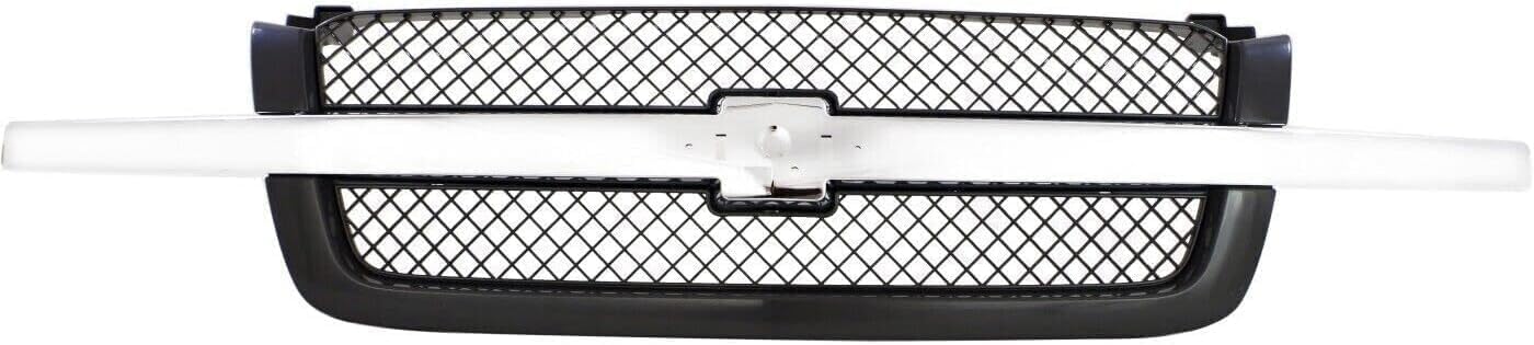 Front & Rear Bumper Chrome Steel + Grille + Upper Cover + Lower Valance Air Deflector Textured Direct Replacement Compatible With 2003-2006 Chevrolet Silverado 2500HD 3500 GM1051109