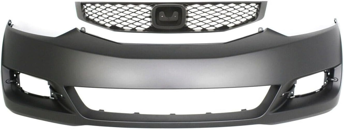 Front Bumper Cover Primed + Upper Grille Textured Shell & Insert Direct Replacement Compatible With 2009-2011 Honda Civic HO1000262 HO1200199 04711SVAA80ZZ 71121SVAA50