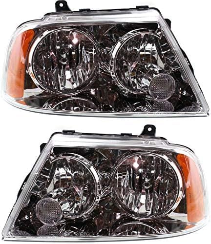 Set Of 2 Front Head Light Assembly Halogen Plastic Left Driver & Right Passenger Side Direct Replacement Compatible With 2003-2006 Lincoln Navigator FO2503209 FO2502209