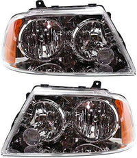 Set Of 2 Front Head Light Assembly Halogen Plastic Left Driver & Right Passenger Side Direct Replacement Compatible With 2003-2006 Lincoln Navigator FO2503209 FO2502209