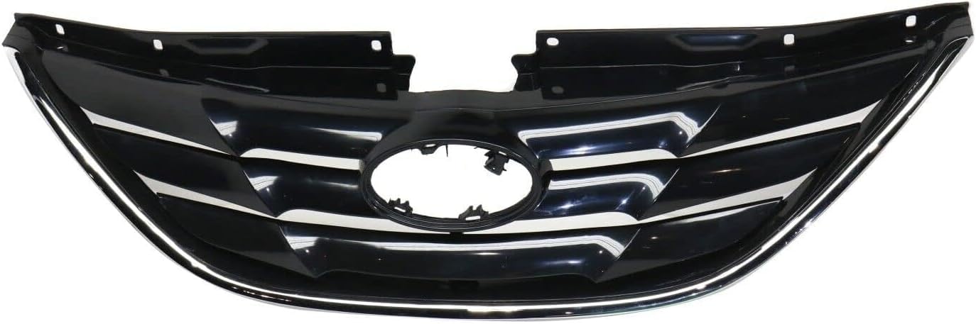 Front Upper & Lower Grille Primed + Hood Molding Chrome + Fog Light Cover Right Passenger & Left Driver Side Direct Replacement Compatible With Hyundai Sonata 2011-2013 HY1036114