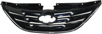Front Upper & Lower Grille Primed + Hood Molding Chrome + Fog Light Cover Right Passenger & Left Driver Side Direct Replacement Compatible With Hyundai Sonata 2011-2013 HY1036114