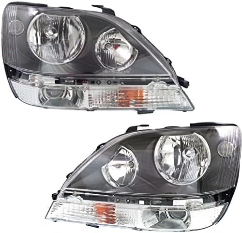 Set Of 2 Front Headlight Assembly Black Interior Right Passenger & Left Driver Side Direct Replacement Compatible With 1999-2000 Lexus RX300 LX2502103 LX2503103 8115048031 8111048031