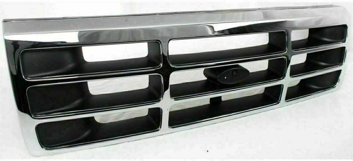 AUTOS PARTS PLUS Front Grille Chrome Shell/Plastic Insert + Head Light Doors Left Driver & Right Passenger Side Direct Replacement Compatible With 1992-1997 Ford F-Series FO2512130 FO1200173