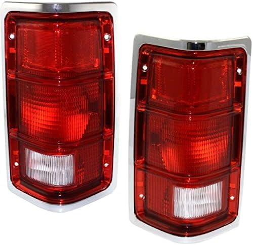 Set OF 2 Tail Light Lens And Housing With Chrome Outer Trim Right Passenger & Left Driver Side Direct Replacement Compatible With 1987-1996 Dodge Dakota CH2800110 CH2801110 4482577