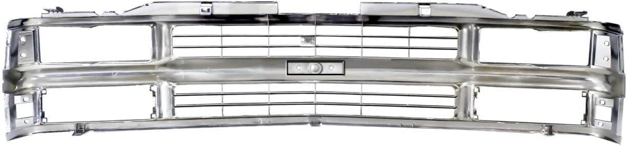 Front Grille Chrome Shell & Black Insert With Dual Beam + Bumper Center Filler Primed Direct Replacement Compatible With Chevrolet C/K Series 1994-2000 GM1200238 GM1087180 12376285