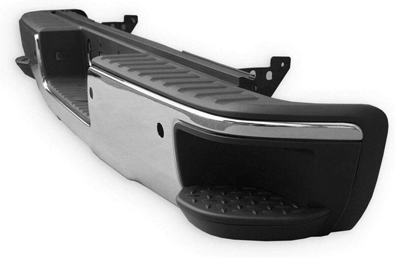 Rear Bumper Assembly Chrome Steel With Sensor Holes & Corner Hole Direct Replacement Compatible With 2014-2018 Chevrolet Silverado/GMC Sierra 1500 Pickup GM1103175 GM1103179