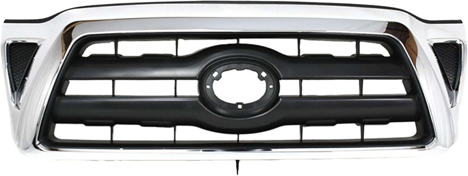 Front Bumper Cover Textured + Grille Chrome Shell/Black Insert Direct Replacement Compatible With 2005-2008 Toyota Tacoma TO1200268 TO1000304 5211904010 5310004360