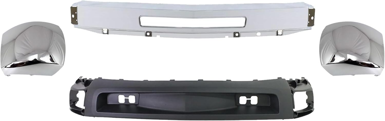 Front Bumper + Grille + Hood Molding + End Caps Chrome + Lower Valance Textured + Brackets Left & Right Side Direct Replacement Compatible with 2007-2010 Chevy Silverado 2500HD 3500HD