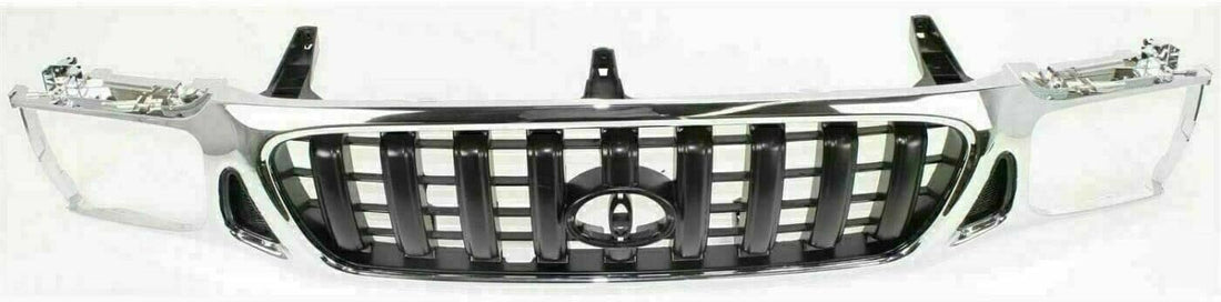 Front Bumper Steel + Grille Chrome + Upper Filler + Lower Valance Penal Primed + Head Light Filler Left & Right Side Direct Replacement Compatible With Toyota Tacoma 2001-2004