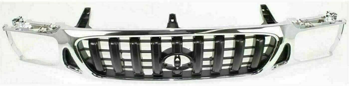 Front Bumper Steel + Grille Chrome + Upper Filler + Lower Valance Penal Primed + Head Light Filler Left & Right Side Direct Replacement Compatible With Toyota Tacoma 2001-2004