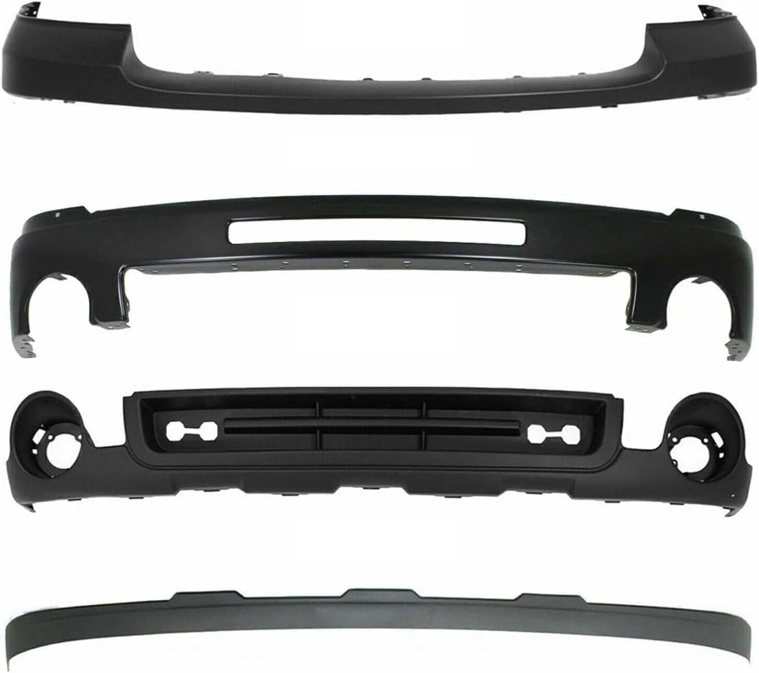 Front Bumper Steel + Upper Cover Primed + Lower Valance + Extension Textured + Bracket Set Of 6 Direct Replacement Compatible With GMC Sierra 1500 2007-2013 GM1014102 GM1015100