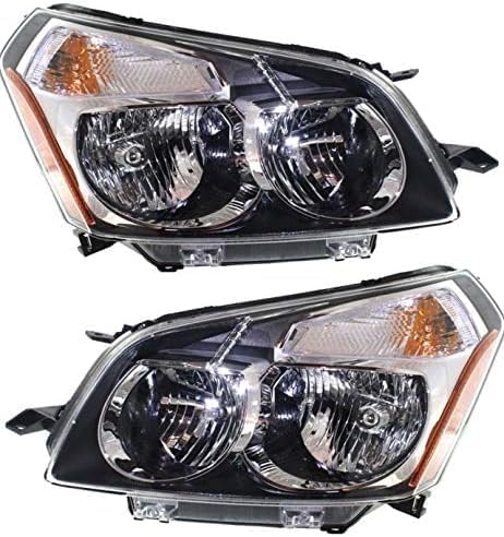 Front Bumper Cover Primed Plastic + Upper & Lower Grille + Headlight + Fog Light Cover Left Driver & Right Passenger Side Direct Replacement Compatible With 2009-2010 Pontiac Vibe
