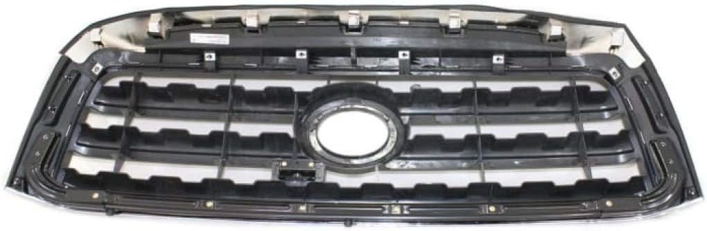 Front Grille Assembly Chrome Shell With Silver Insert Plastic Direct Replacement Compatible With 2008-2017 Toyota Sequoia TO1200329 531000C190