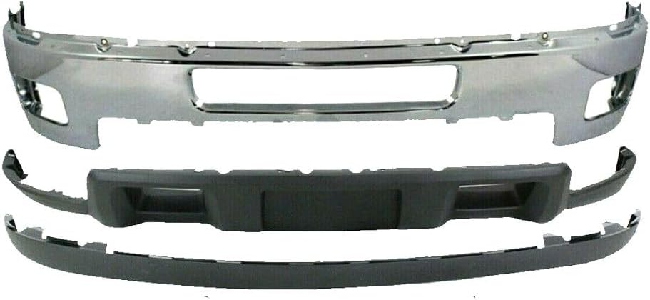 Front Bumper Chrome Steel + Lower Valance Air Deflector + Extension Textured Direct Replacement Compatible With 2011-2014 Chevrolet Silverado 2500HD 3500HD GM1095195 GM1092213
