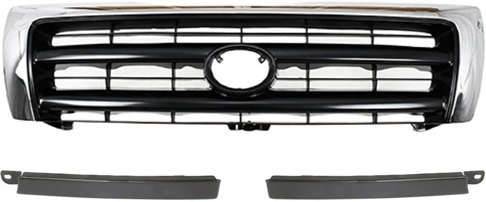Front Grille Chrome Shell/Painted Dark Argent Insert + Headlight Fillers Left Driver & Right Passenger Side Direct Replacement Compatible With 1998-2000 Toyota Tacoma TO1200213