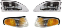 AUTOS PARTS PLUS Front Headlights Assembly + Corner Lamp Right Passenger & Left Driver Side Direct Replacement Compatible With 1994-1998 Ford Mustang FO2503161 FO2502161 FO2520125 FO2521125