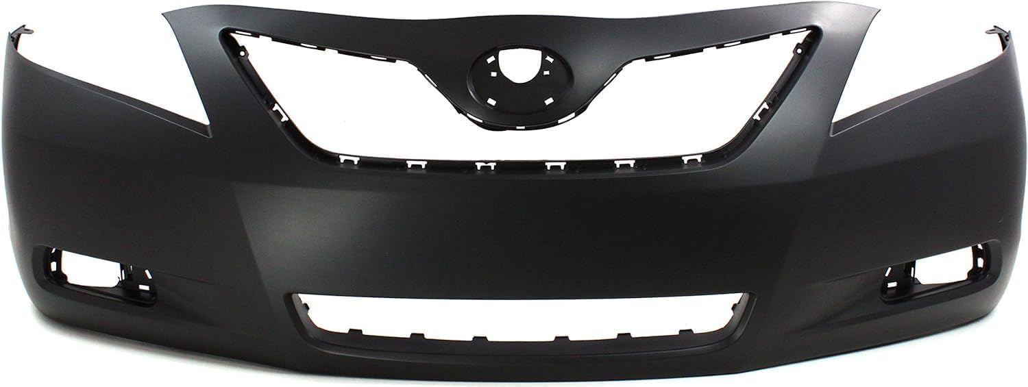 Front Bumper Cover Primed + Upper Grille Black Shell & Insert + Lower Textured Direct Replacement Compatible With 2007-2009 Toyota Camry TO1036103 TO1000329 TO1200288 5311206010