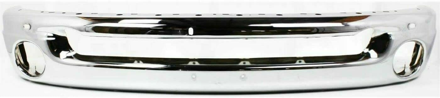 Front Bumper Face Bar Chrome + Upper Cover Primed + Molding Step Pad Direct Replacement Compatible With 2002-2005 Dodge Ram 1500 2500 3500 CH1002383 CH1000338 CH1019102 55077946AB