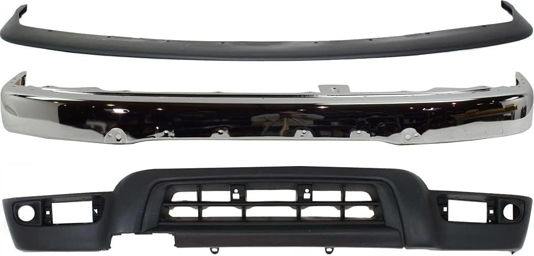 Front Bumper Face Bar Chrome Steel + Filler Gray + Lower Valance Primed Direct Replacement Compatible With Toyota 4Runner 1999-2002 TO1095182 TO1002168 TO1087108 5391135911 5210135660