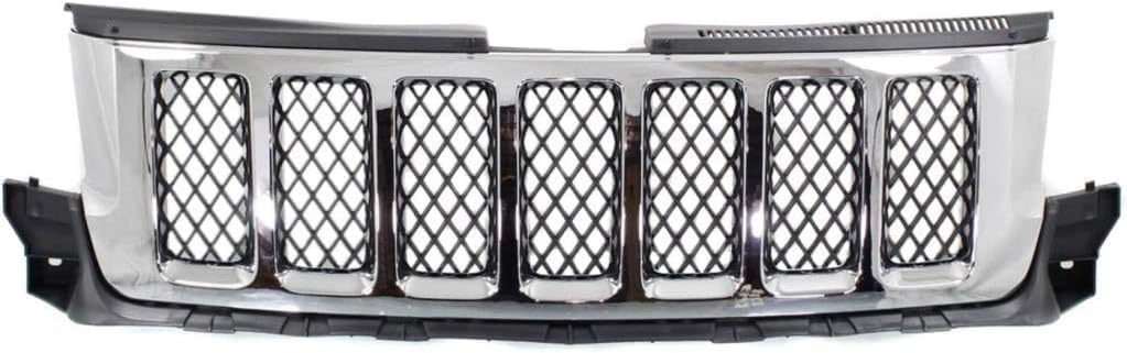 Front Grille Chrome Shell With Painted Black Insert Direct Replacement Compatible With 2011-2013 Jeep Grand Cherokee CH1200363 57010708AE