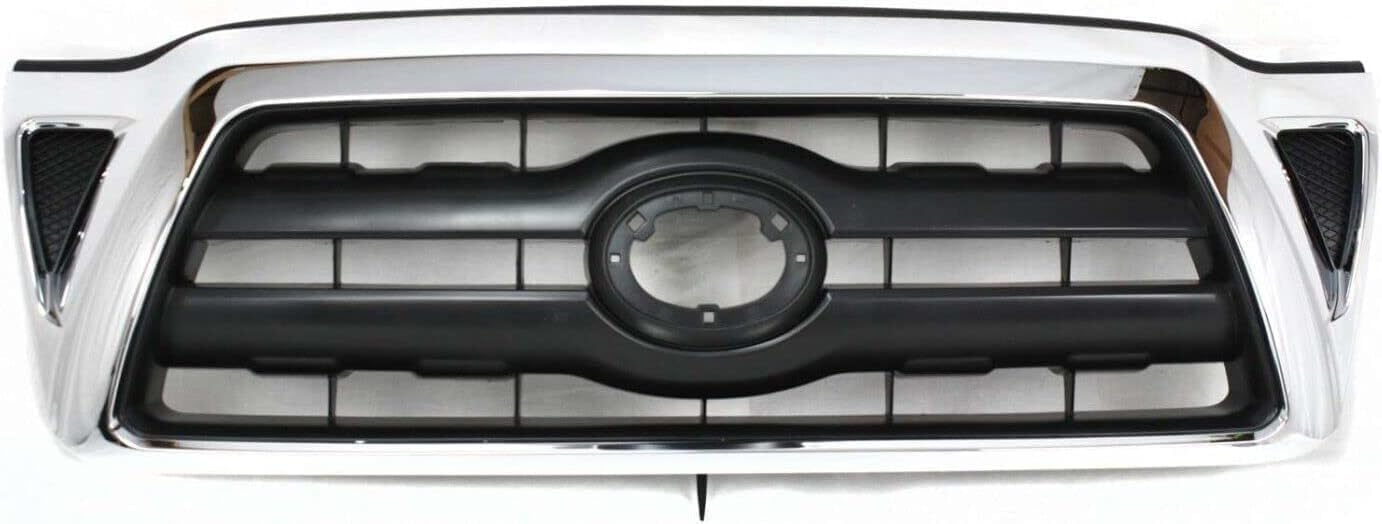 AUTOS PARTS PLUS Front Bumper Cover Textured Plastic + Grille Chrome Shell With Black Insert Direct Replacement Compatible With 2005-2008 Toyota Tacoma TO1000302 TO1200268 5211904040 5310004360