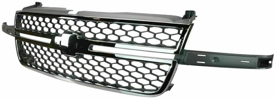 AUTOS PARTS PLUS Front Grille Chrome Without Center Bar + Moldings + Headlight Support Brackets Left Driver & Right Passenger Side Direct Replacement Compatible With 2003-2006 Chevrolet Silverado