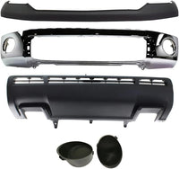 Front Bumper Face Bar Chrome Steel + Upper Cover + Lower Valance Panel + Fog Lamp Covers Left Driver & Right Passenger Side Direct Replacement Compatible With 2010-2013 Toyota Tundra