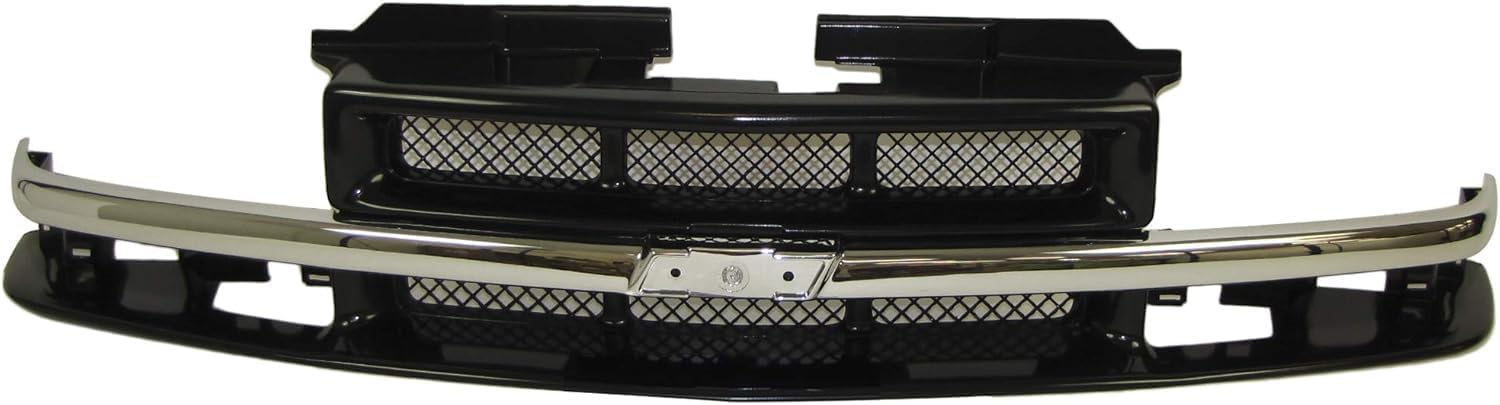 Front Grille + Bumper Primed Steel + Lower Valance Air Deflector Textured Direct Replacement Compatible With 1998-2004 Chevrolet S10 GM1002367 GM1200419 GM1092164 15007660 15048519