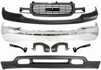 AUTOS PARTS PLUS Front Bumper Chrome + Grille + Upper Cover + Lower Valance Primed + Outer Brace Brackets Direct Replacement Compatible With 1999-2002 GMC Sierra / 2000-2006 Yukon 1500 2500