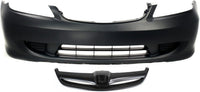 Front Bumper Cover Primed + Grille Painted Black Shell & Insert Direct Replacement Compatible With 2004-2005 Honda Civic HO1000216 HO1200164 04711S5AA91ZZ 71122S5AA00ZB