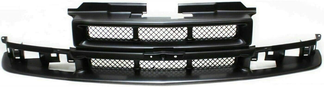 Front Bumper Steel + Grille Primed Shell and Insert + Lower Valance Textured Direct Replacement Compatible With 1998-2005 Chevrolet Blazer 1998-2003 / S-10 GM1002367