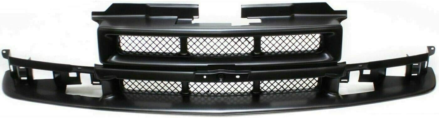 Front Bumper Steel + Grille Primed Shell and Insert + Lower Valance Textured Direct Replacement Compatible With 1998-2005 Chevrolet Blazer 1998-2003 / S-10 GM1002367