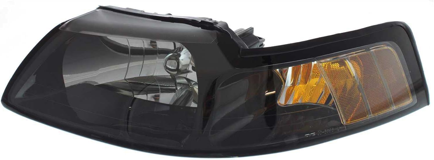 Set Of 2 Front Headlight Lens And Housing With Black Interior Left Driver & Right Passenger Side Direct Replacement Compatible With 1999-2004 Ford Mustang FO2502177 FO2503177